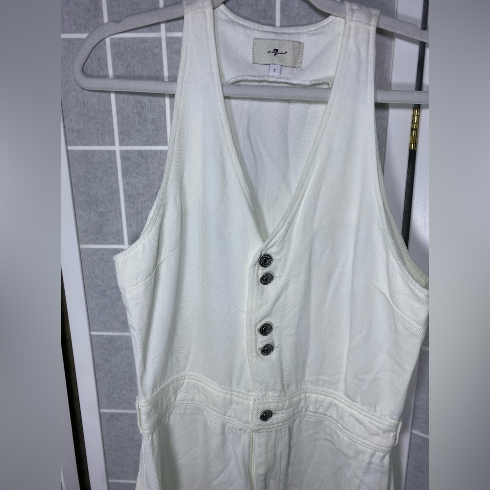 7 For All Mankind White Wide Leg Taloired Sleeveless Jumpsuit - Picture 4 of 9